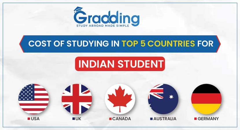Cost of Studying in Top 5 Countries for Indian Students Know everything about the cost of studying abroad for Indian students by the experts at Gradding.com