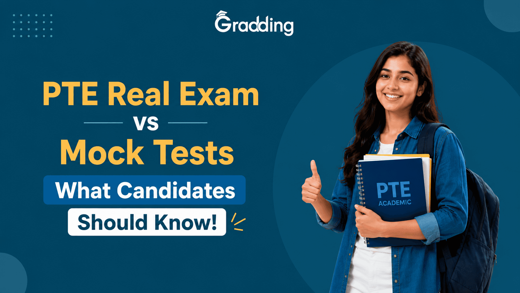 PTE Real Exam Vs Mock Tests Comparison Guide Infographic comparing PTE Real Exam Vs Mock Tests scoring and conditions 2026 | Gradding.com