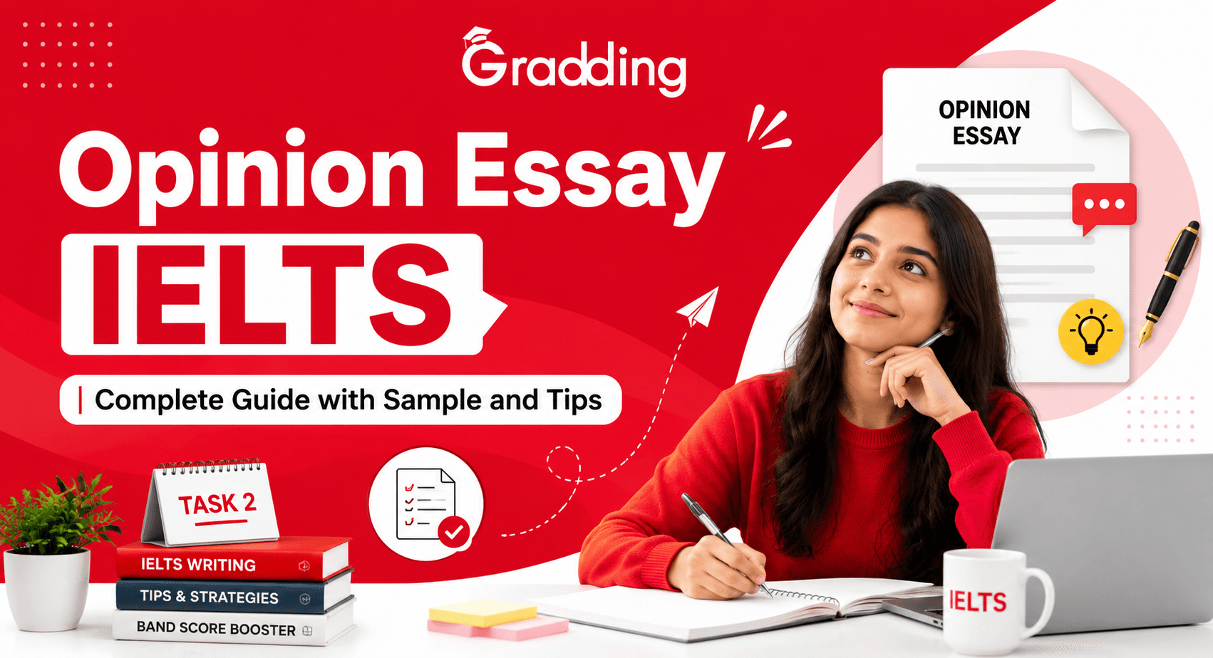 Opinion Essay IELTS – Complete Guide with Sample and Tips for Band Score Improvement Student learning how to write an IELTS opinion essay with sample answers, essay structure, writing tips, and band score strategies.