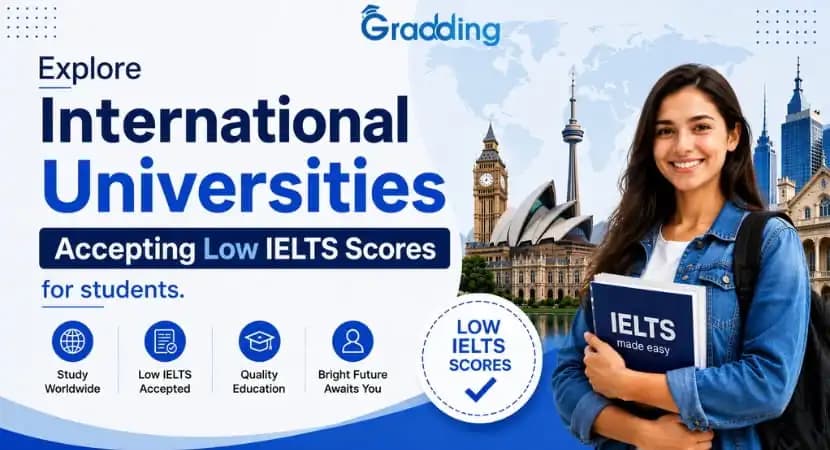 Explore International universities accepting low IELTS scores for students. Top universities accepting low IELTS band scores internationally | Gradding.com