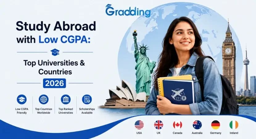Study Abroad with Low CGPA: Top Universities 2026 Study abroad with low CGPA guide showing top countries, universities, CGPA requirements, and admission options for 2026.