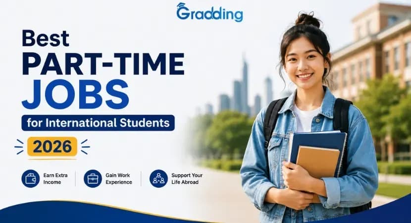 Best Part-Time Jobs for International Students 2026 Part-time jobs for international students showing salaries, work-hour limits, visa rules, and top student jobs abroad in 2026| Gradding.com