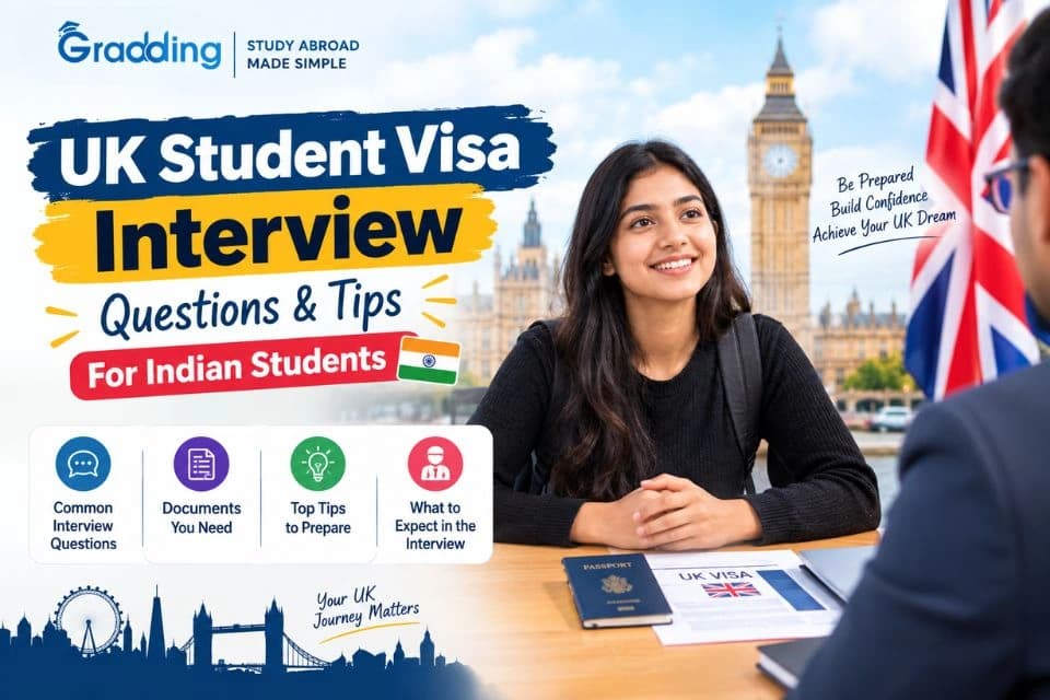 Indian student preparing for a UK Student Visa interview UK Student Visa interview preparation guide for Indian students in 2026 |Gradding.com